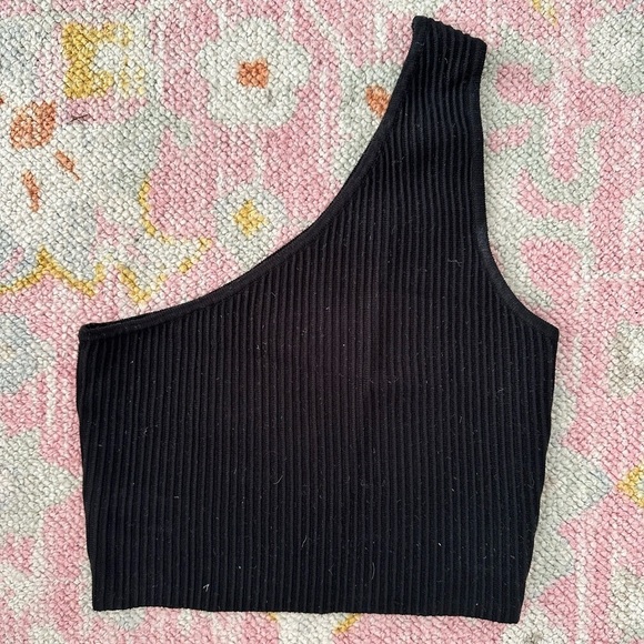 cropped ribbed one shoulder top - Picture 1 of 2